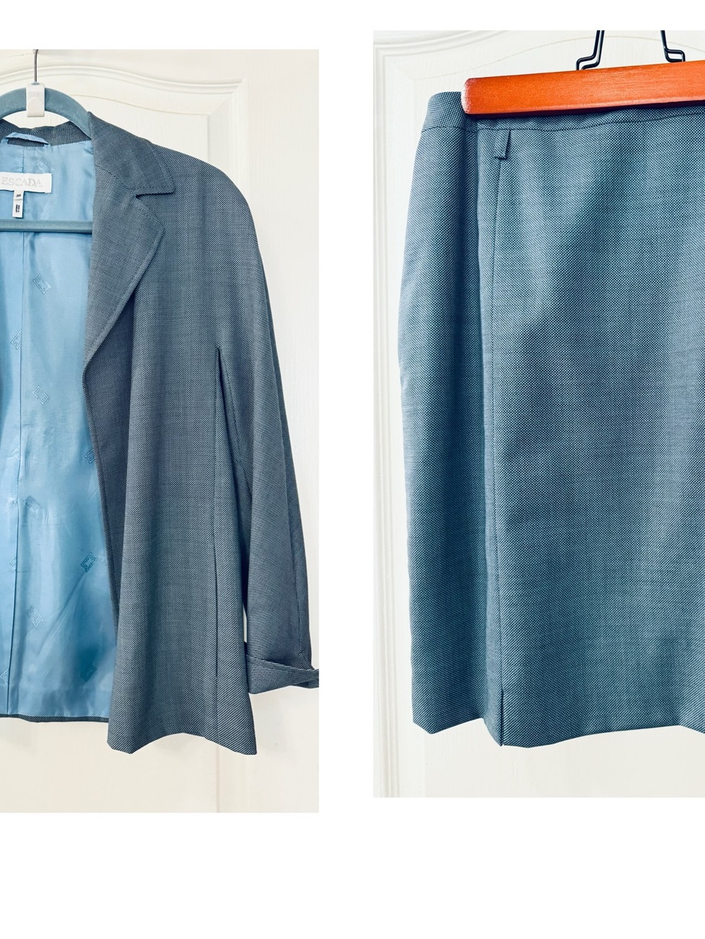 Escada Steel Blue Two-Piece Blazer and Skirt Set